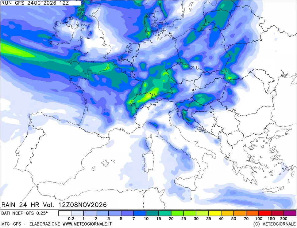 mappa Precipitazioni 24 ore precedenti
