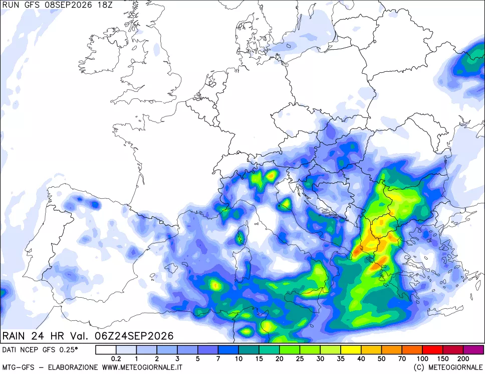 mappa Precipitazioni 24 ore precedenti