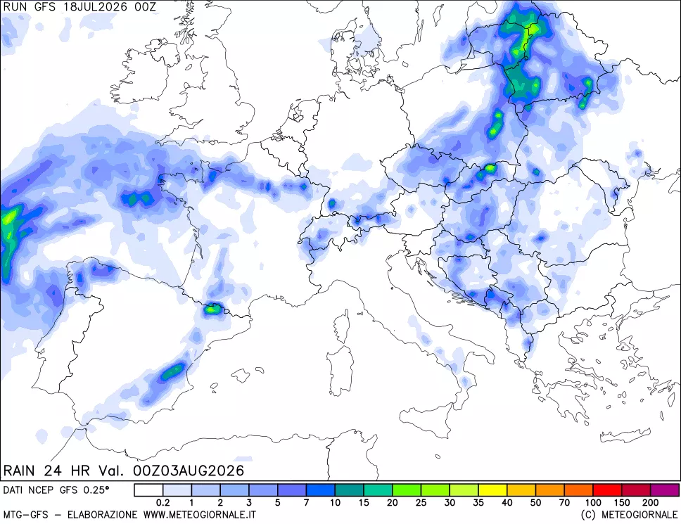 mappa Precipitazioni 24 ore precedenti