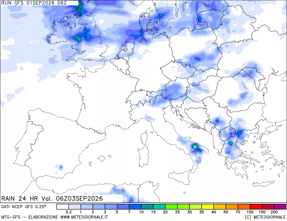 mappa Precipitazioni 24 ore precedenti