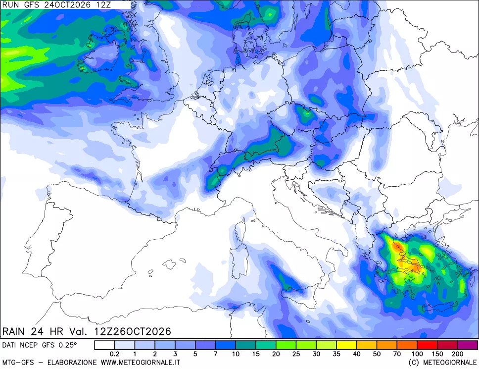 mappa Precipitazioni 24 ore precedenti