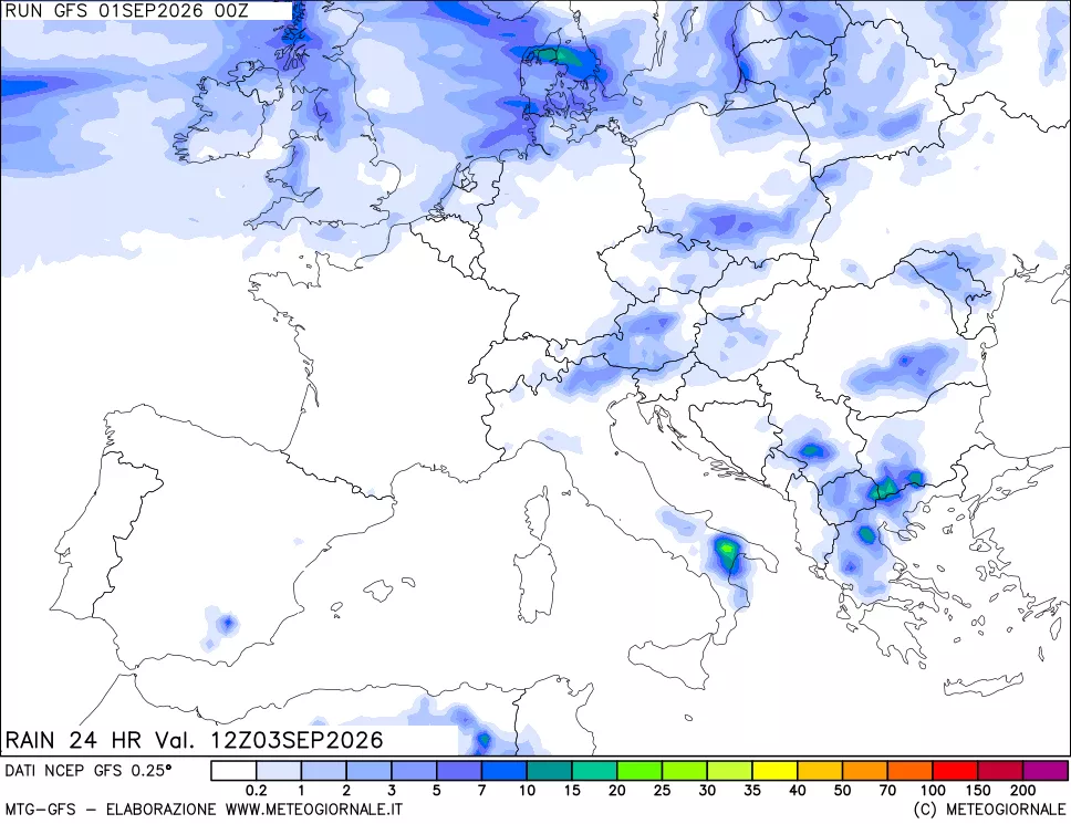 mappa Precipitazioni 24 ore precedenti