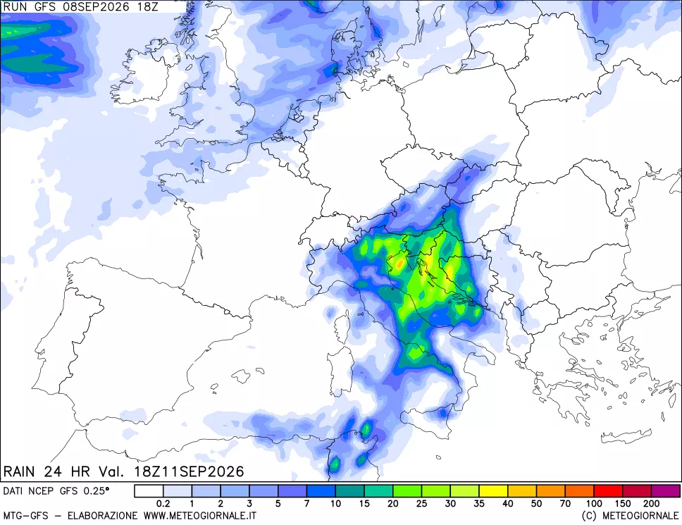mappa Precipitazioni 24 ore precedenti