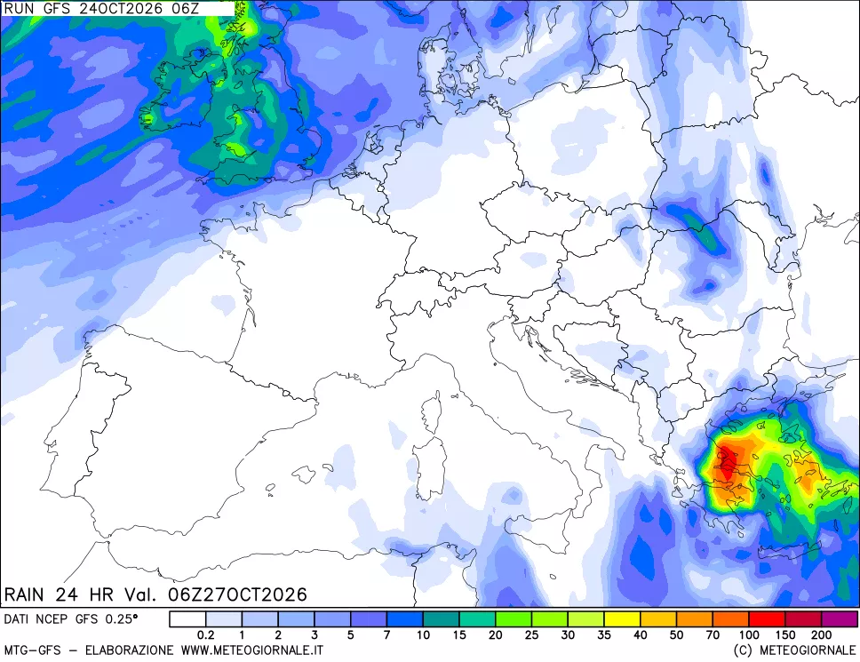 mappa Precipitazioni 24 ore precedenti