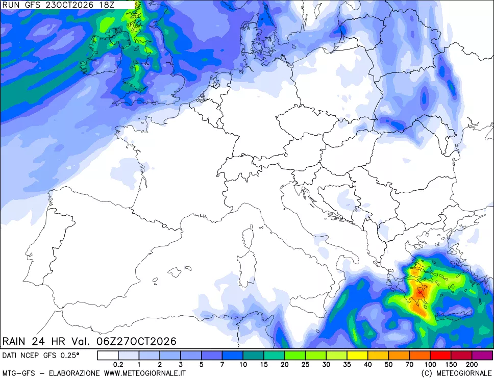 mappa Precipitazioni 24 ore precedenti