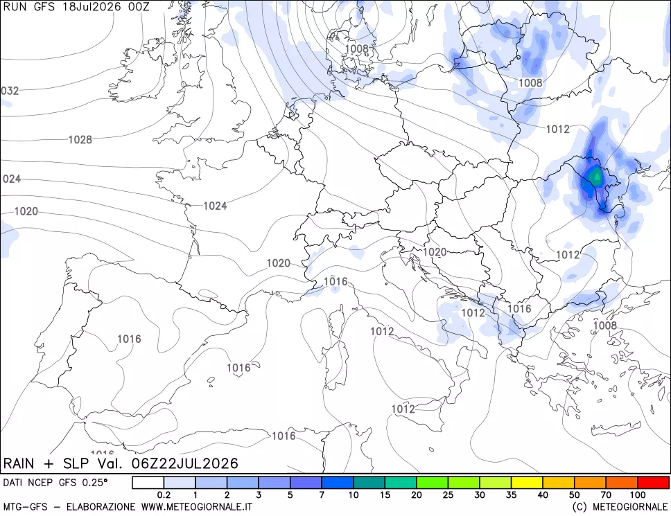 mappa Precipitazioni e pressione SLM