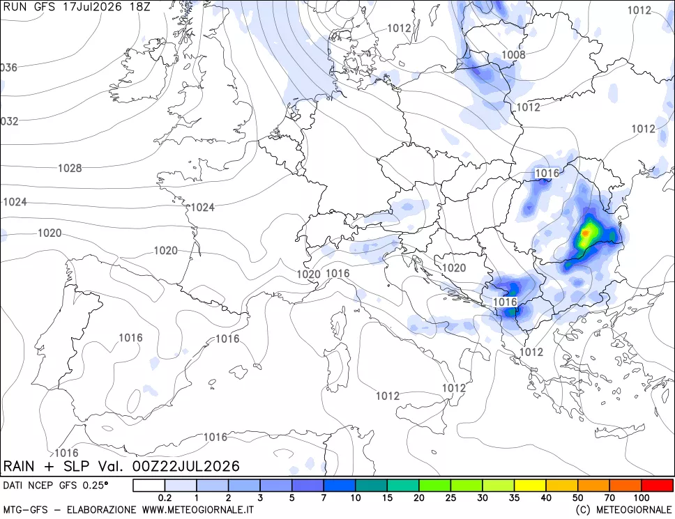 mappa Precipitazioni e pressione SLM