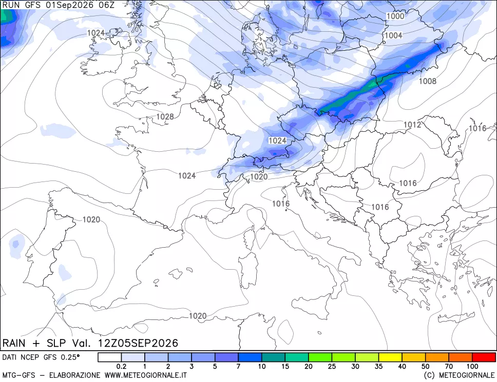 mappa Precipitazioni e pressione SLM