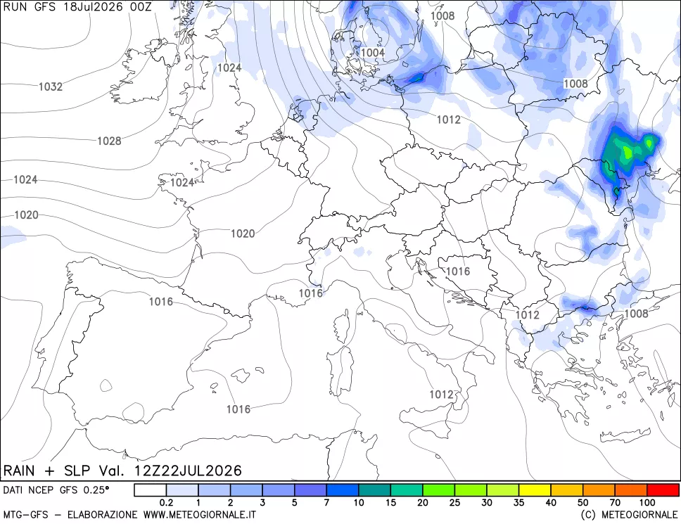 mappa Precipitazioni e pressione SLM