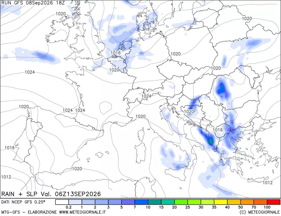 mappa Precipitazioni e pressione SLM