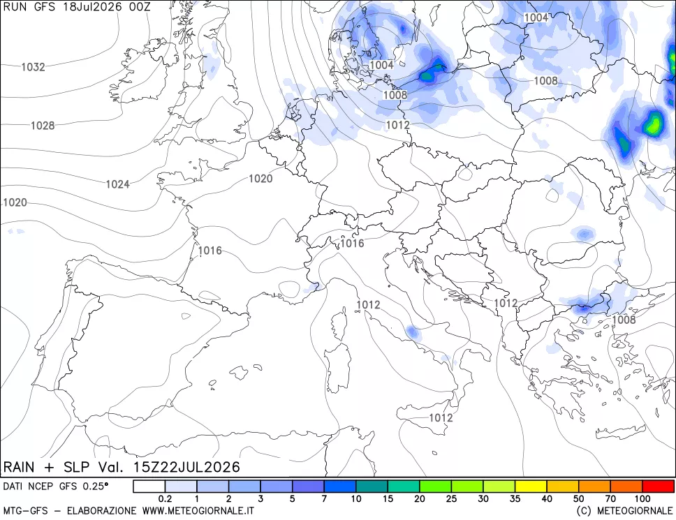 mappa Precipitazioni e pressione SLM