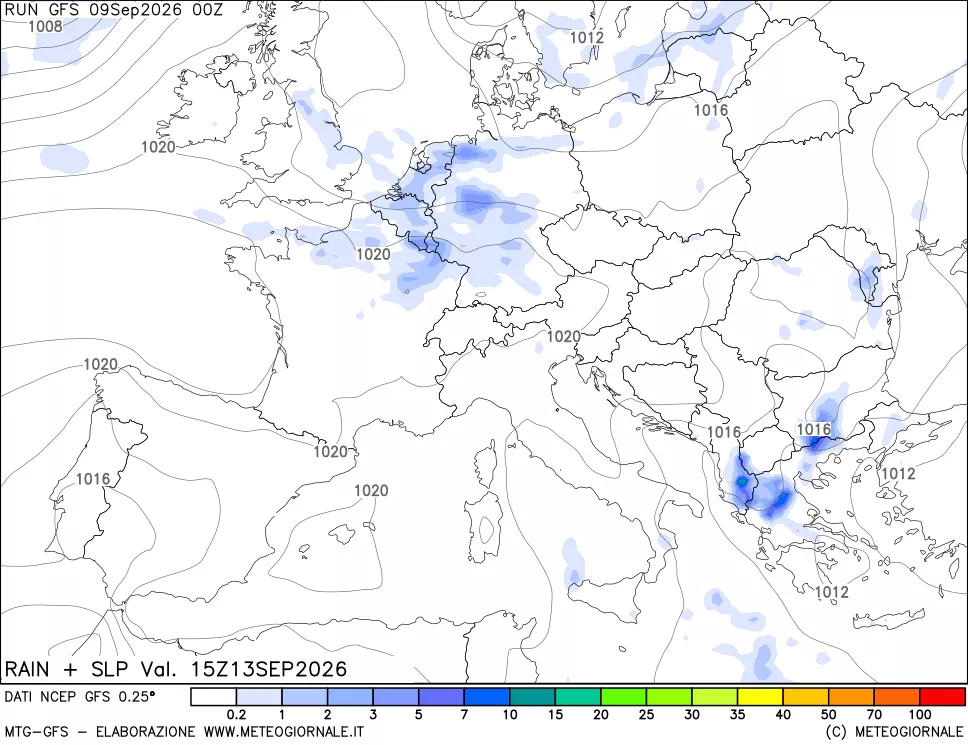 mappa Precipitazioni e pressione SLM