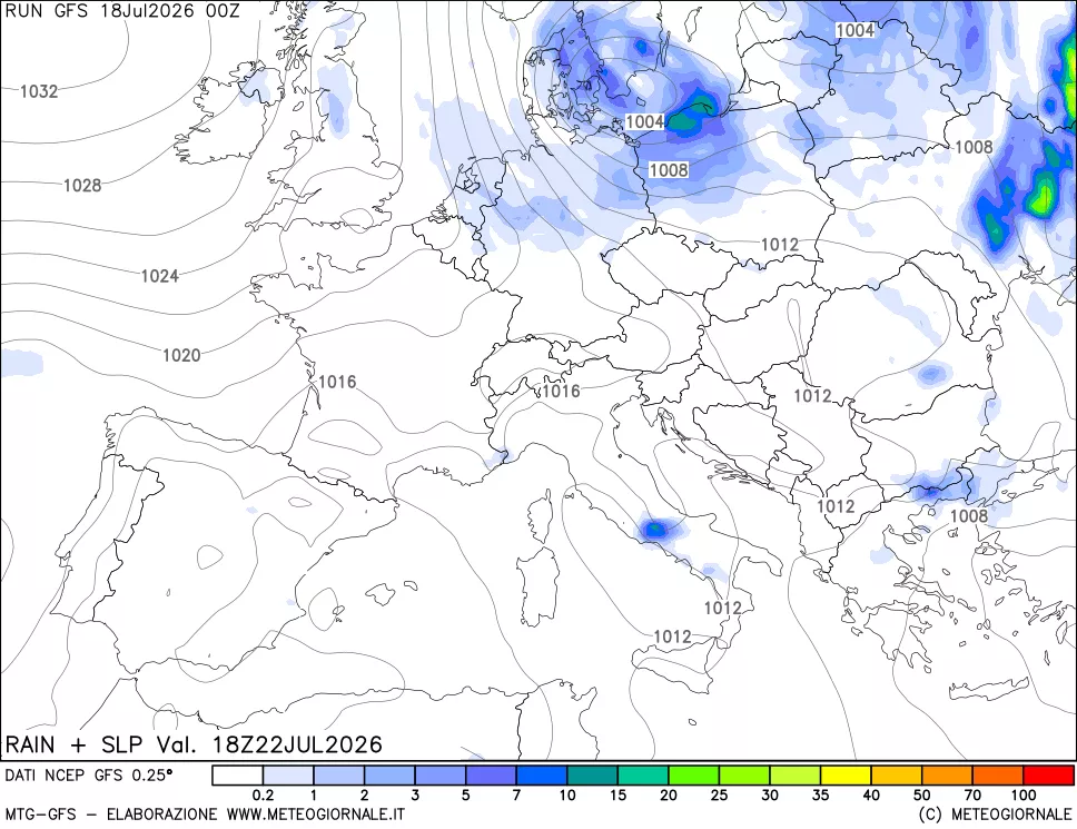 mappa Precipitazioni e pressione SLM