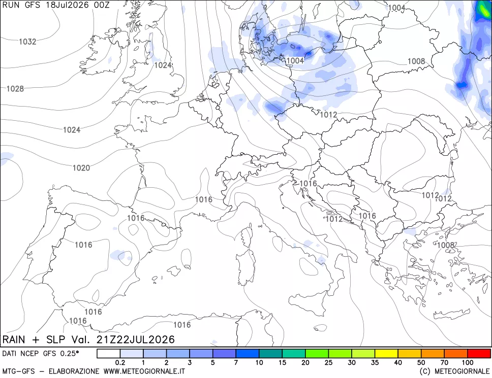 mappa Precipitazioni e pressione SLM