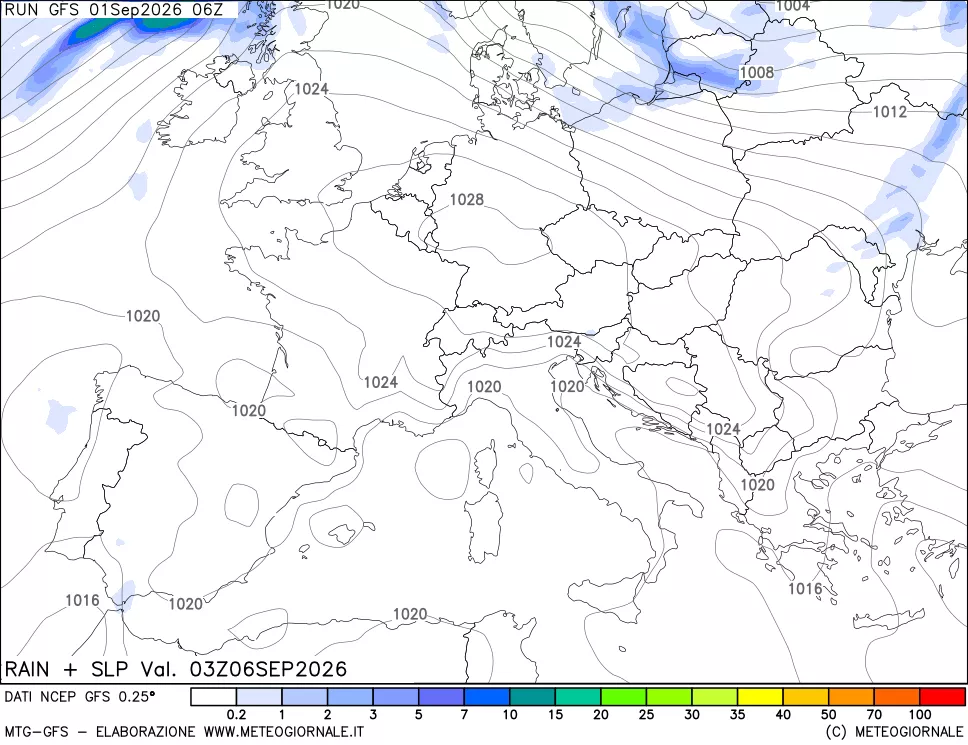 mappa Precipitazioni e pressione SLM
