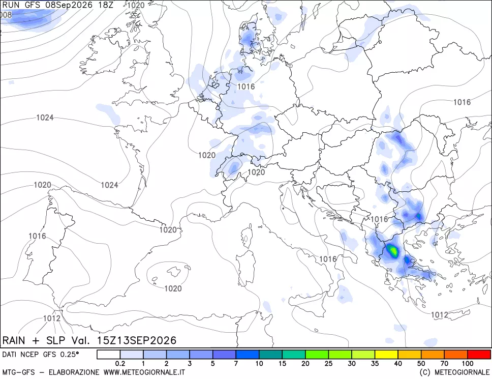 mappa Precipitazioni e pressione SLM