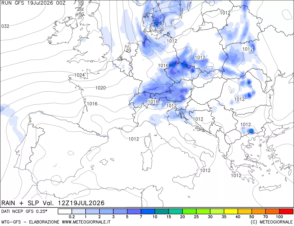 mappa Precipitazioni e pressione SLM