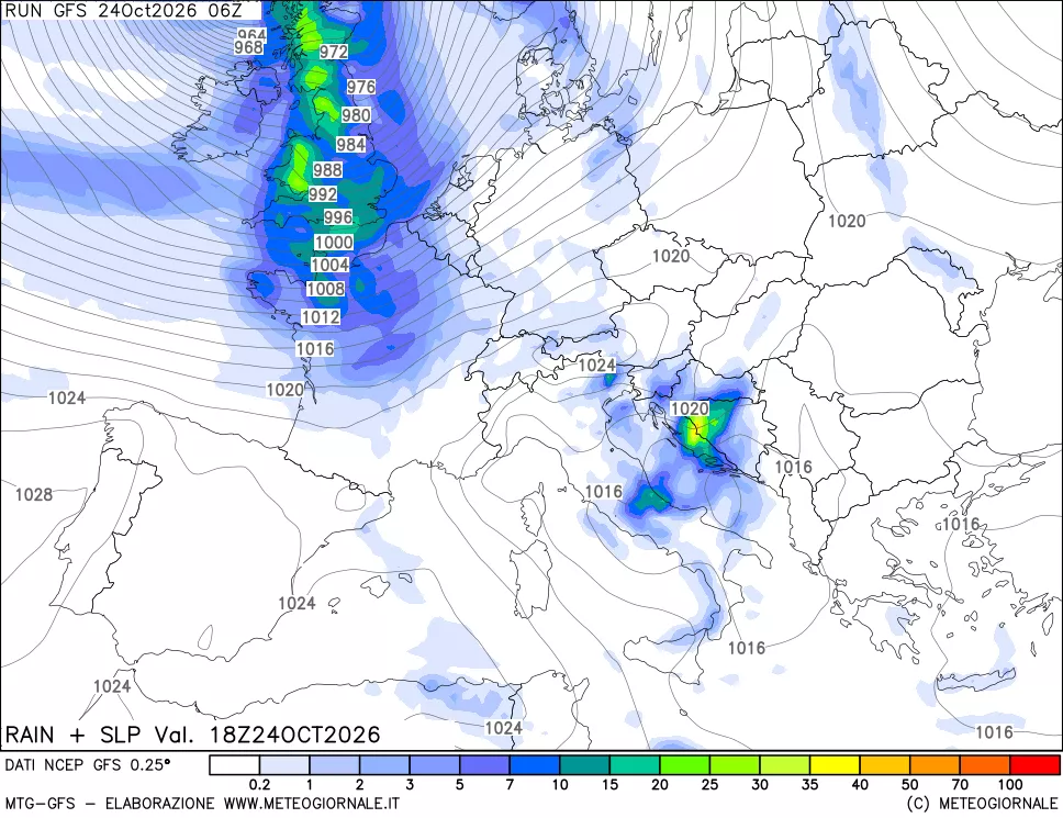 mappa Precipitazioni e pressione SLM