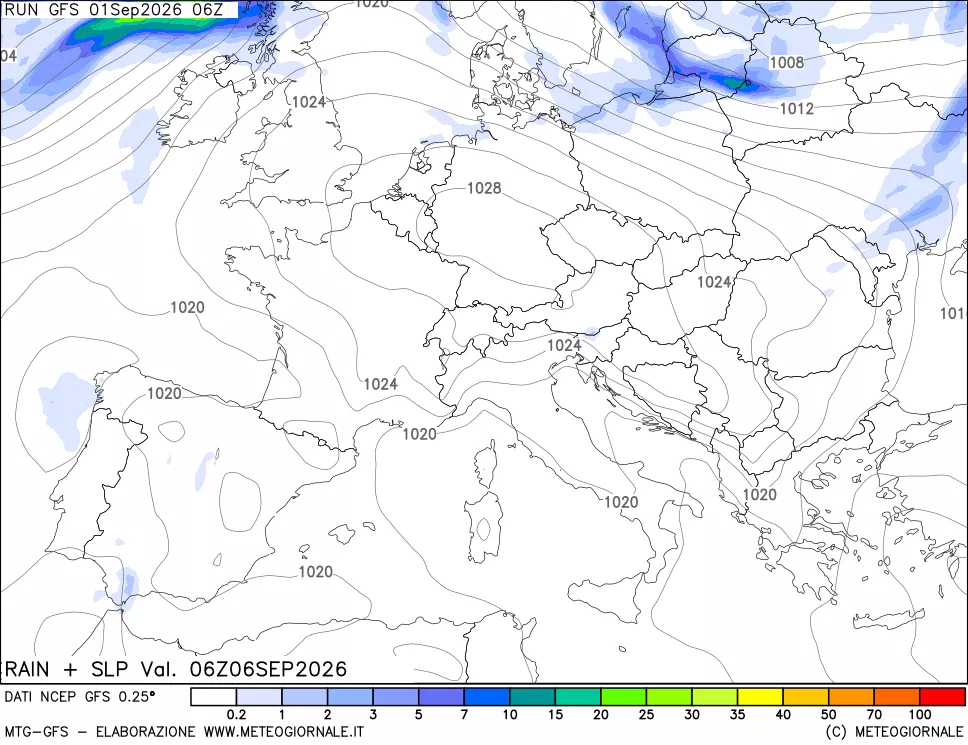 mappa Precipitazioni e pressione SLM