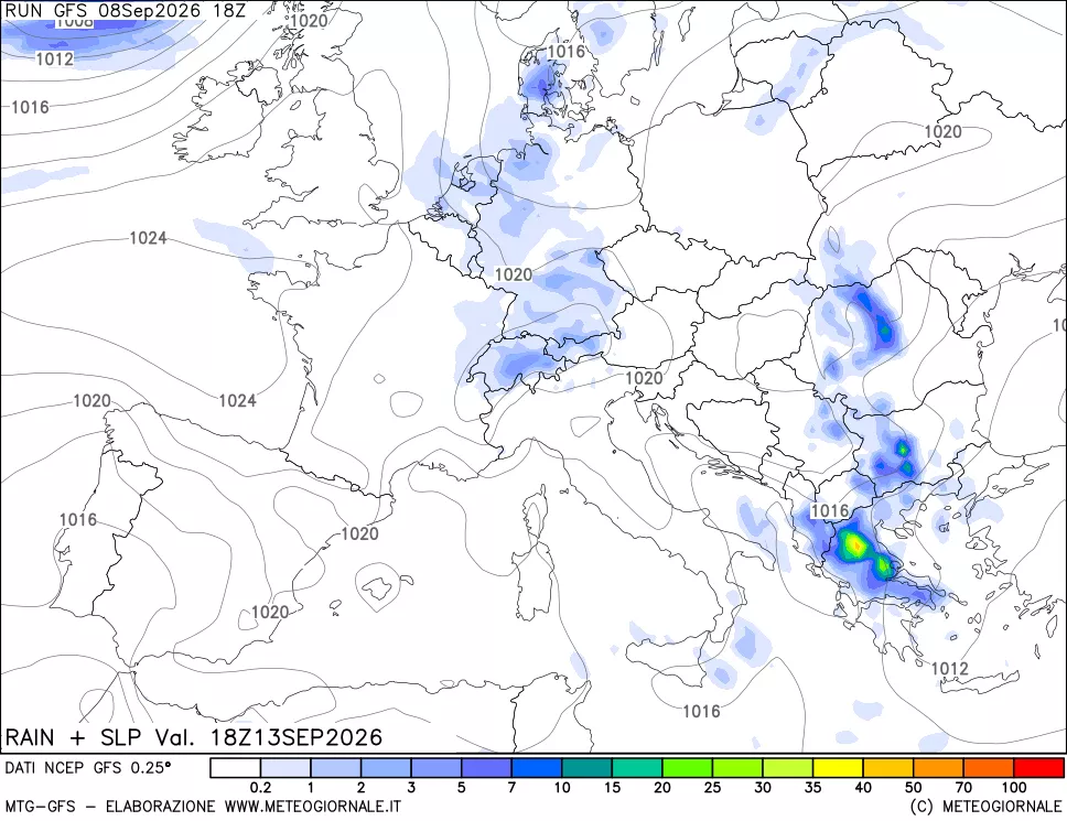 mappa Precipitazioni e pressione SLM