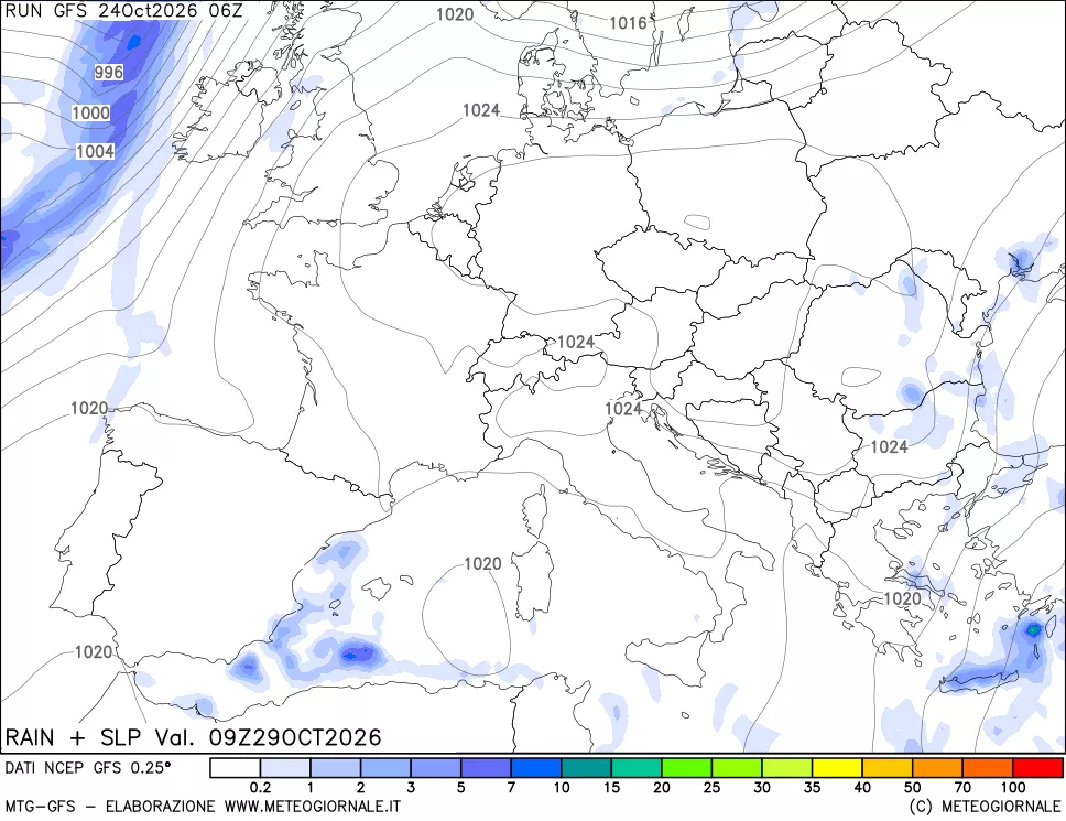 mappa Precipitazioni e pressione SLM