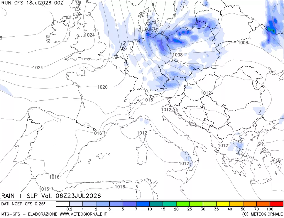 mappa Precipitazioni e pressione SLM