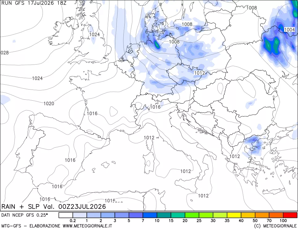 mappa Precipitazioni e pressione SLM