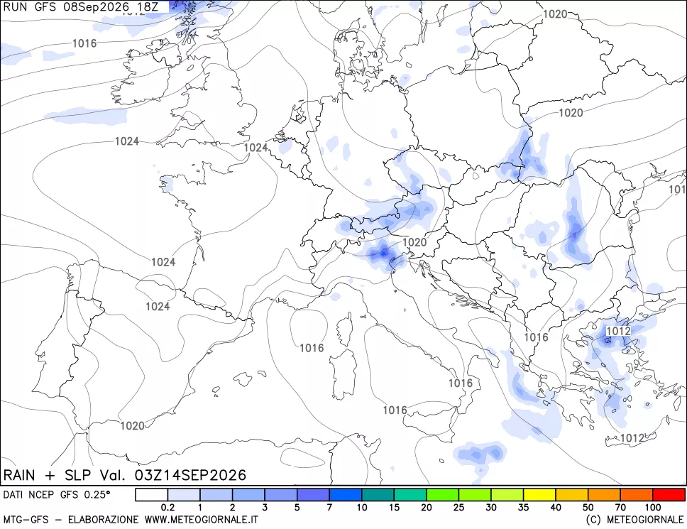 mappa Precipitazioni e pressione SLM