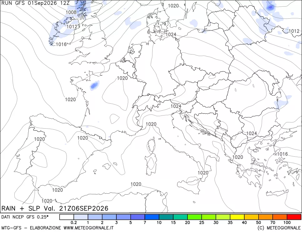 mappa Precipitazioni e pressione SLM