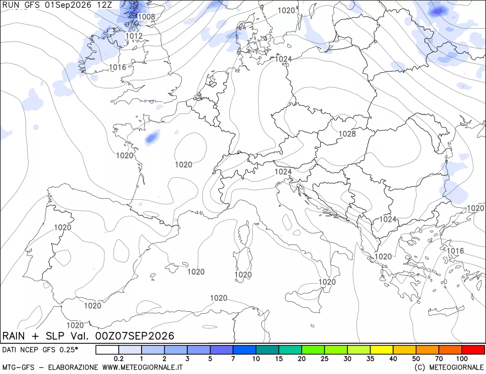 mappa Precipitazioni e pressione SLM