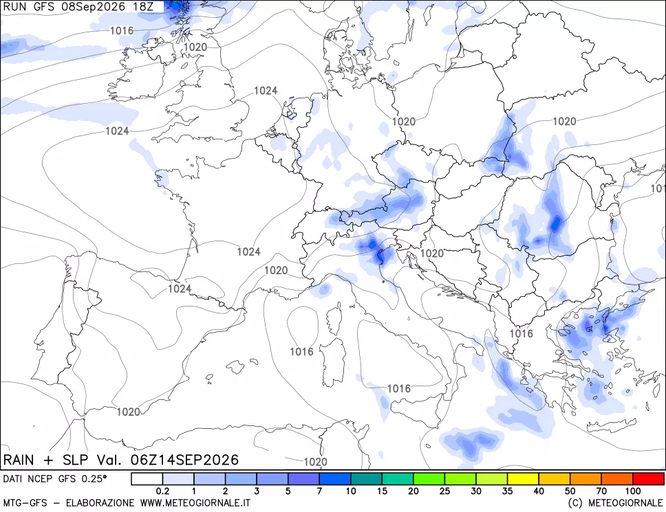 mappa Precipitazioni e pressione SLM