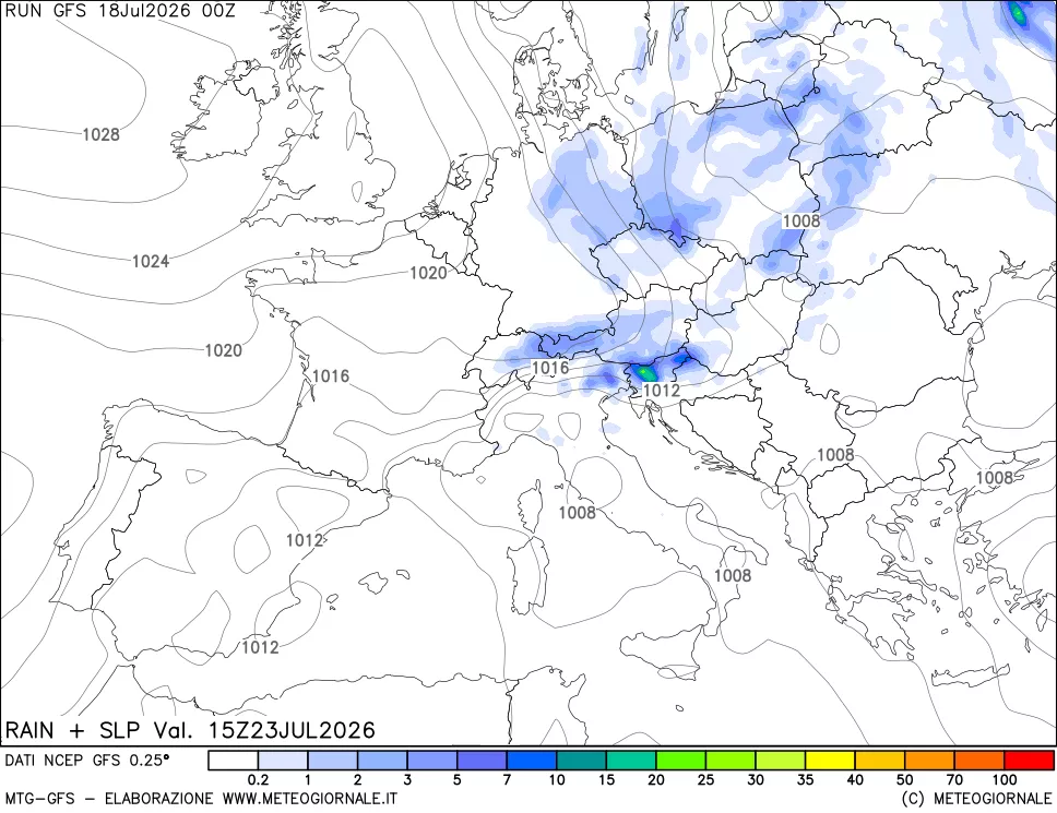 mappa Precipitazioni e pressione SLM