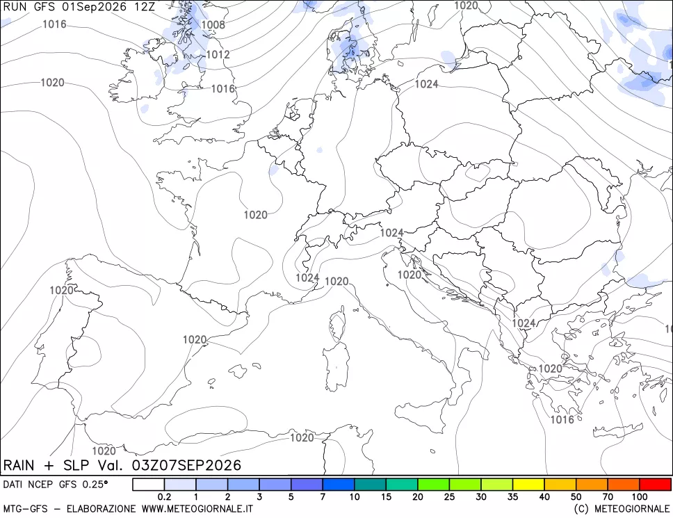 mappa Precipitazioni e pressione SLM