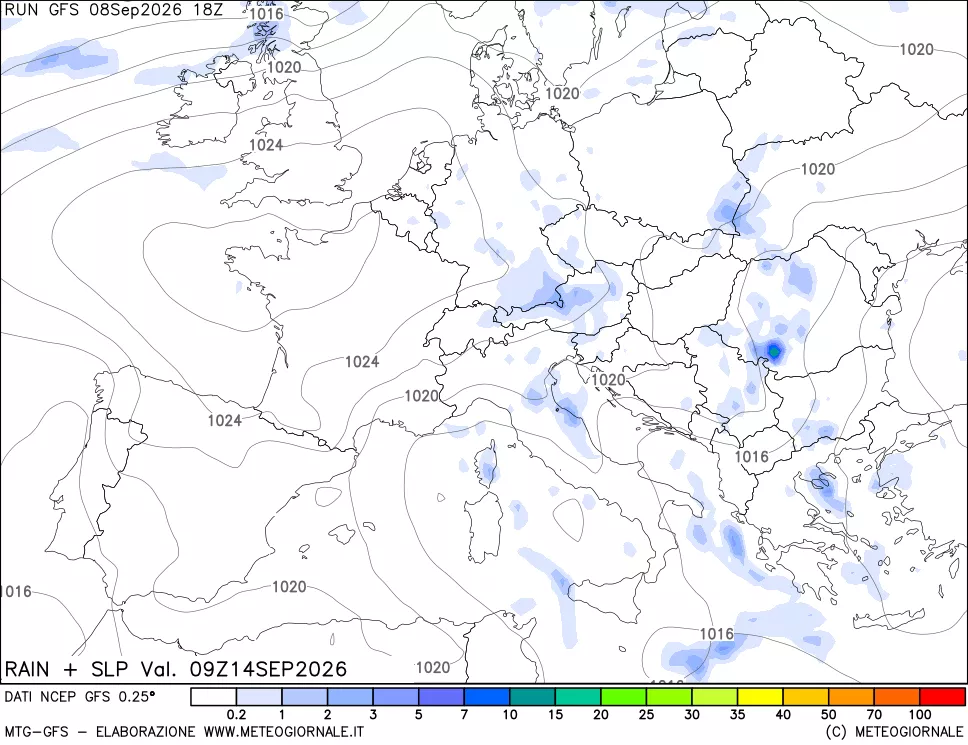 mappa Precipitazioni e pressione SLM