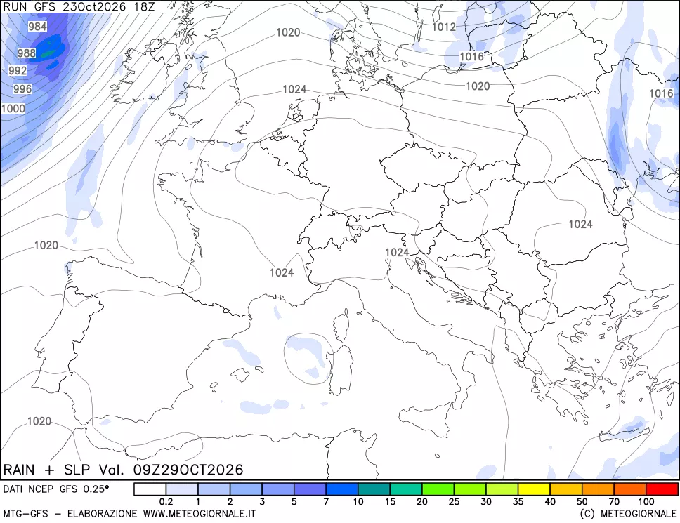 mappa Precipitazioni e pressione SLM