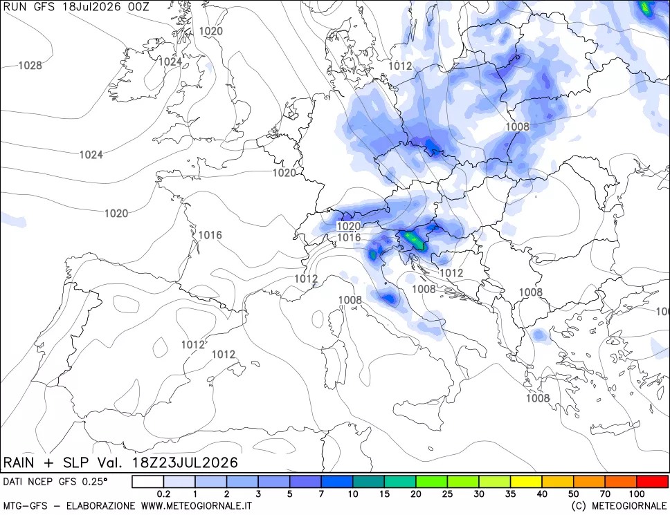 mappa Precipitazioni e pressione SLM