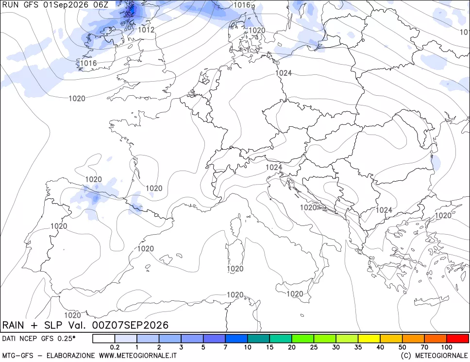 mappa Precipitazioni e pressione SLM