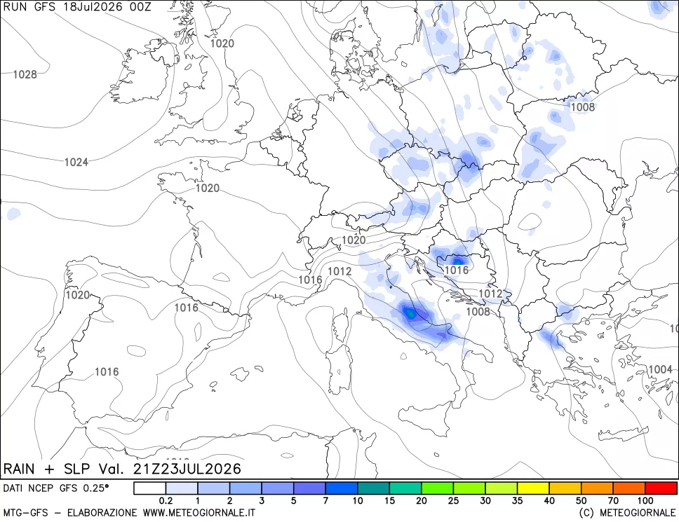 mappa Precipitazioni e pressione SLM