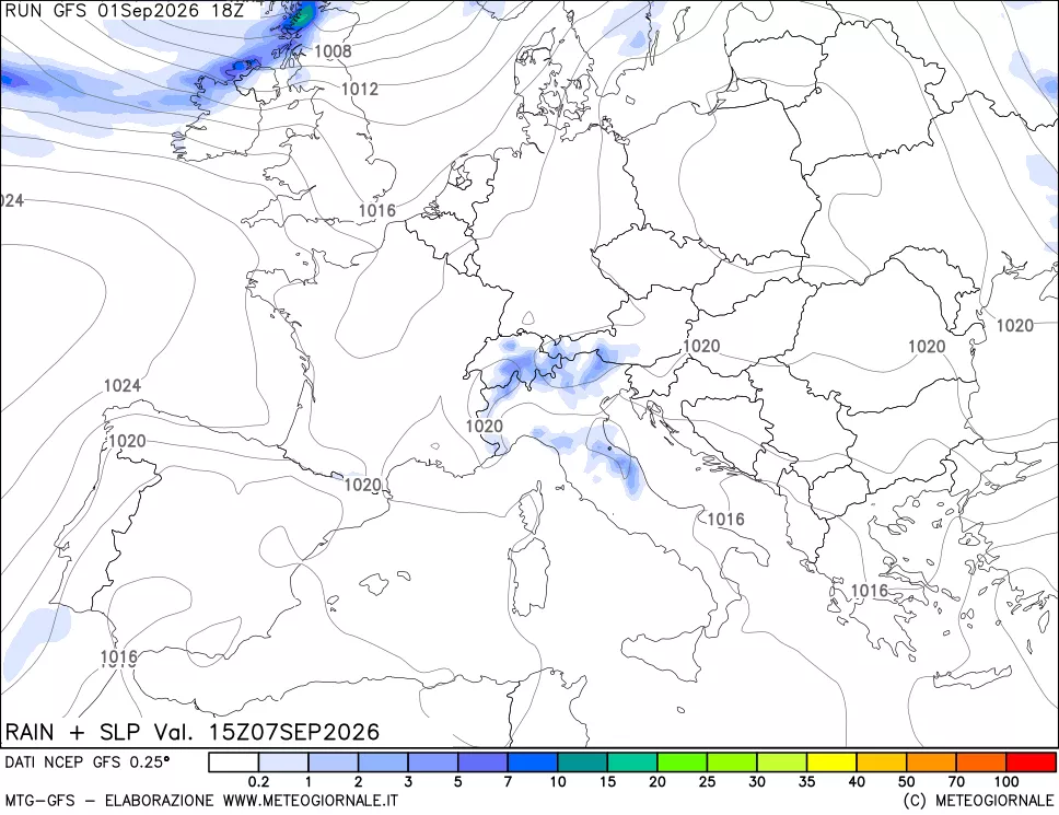 mappa Precipitazioni e pressione SLM