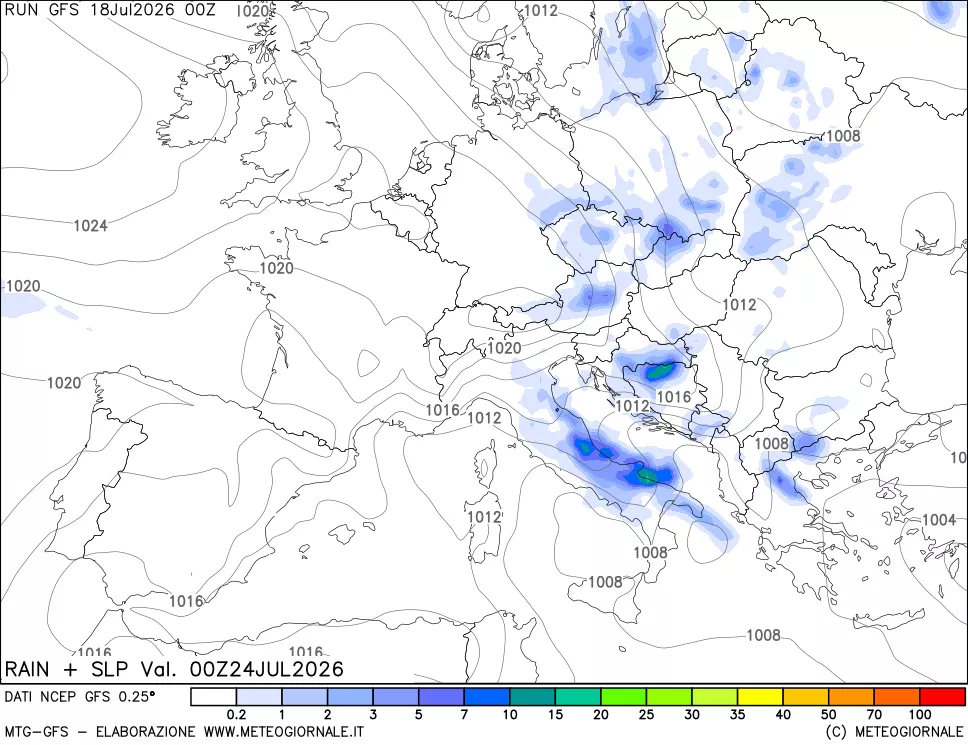 mappa Precipitazioni e pressione SLM