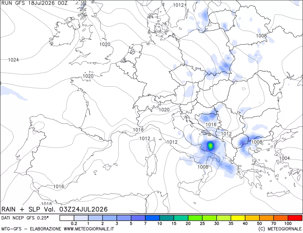 mappa Precipitazioni e pressione SLM