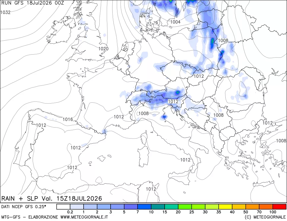 mappa Precipitazioni e pressione SLM