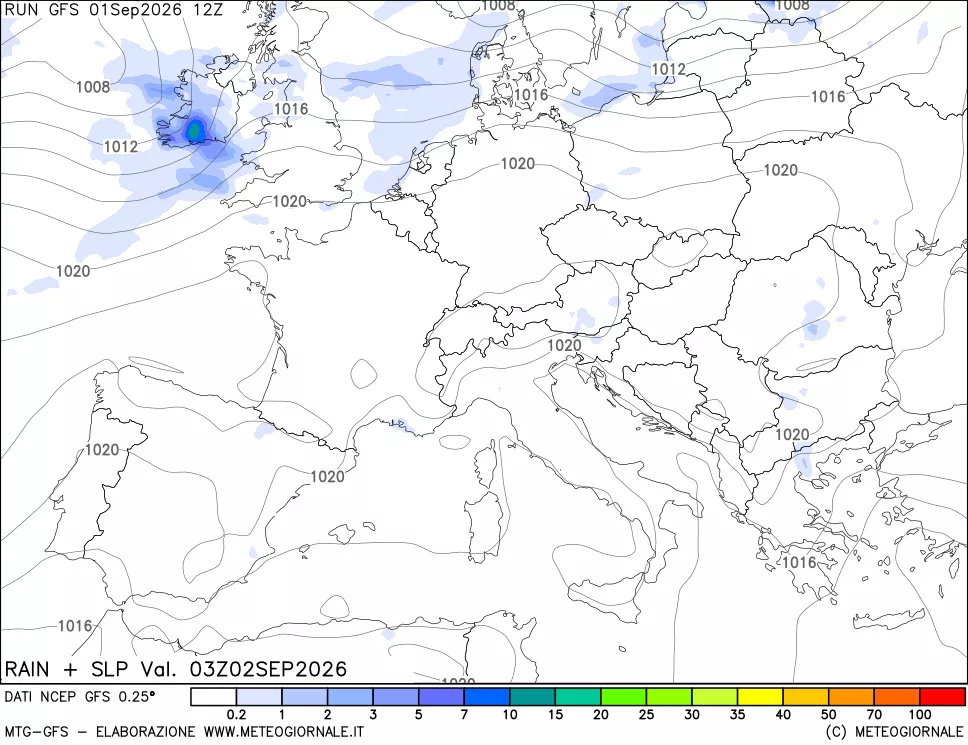 mappa Precipitazioni e pressione SLM