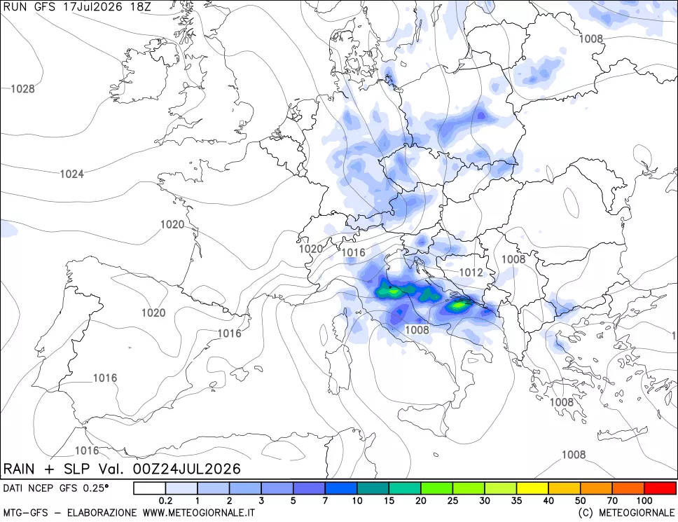 mappa Precipitazioni e pressione SLM