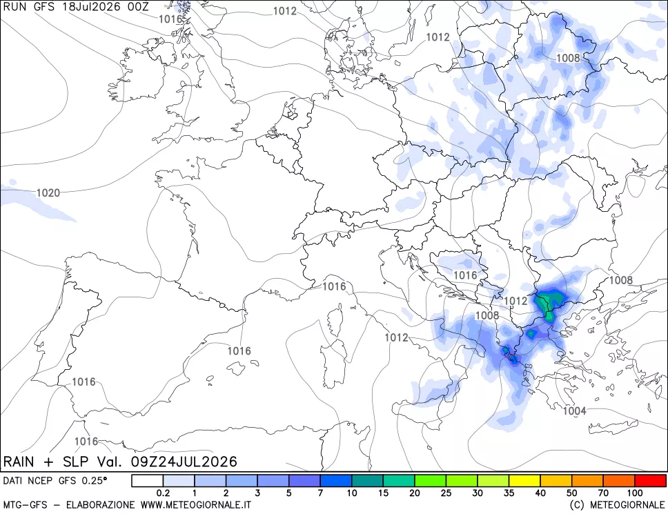 mappa Precipitazioni e pressione SLM