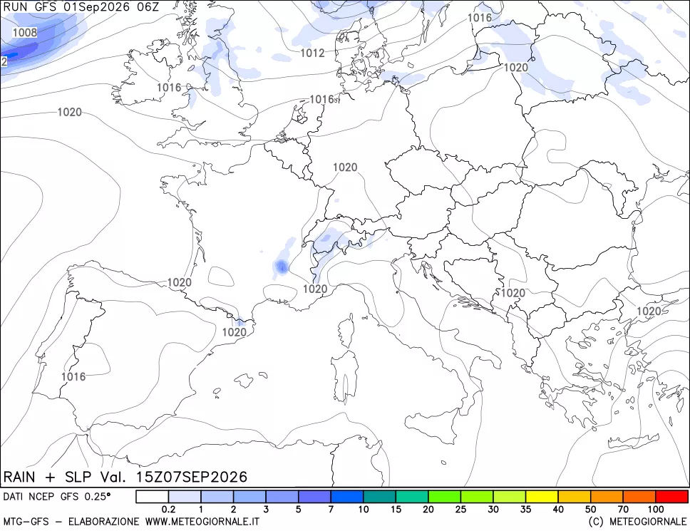 mappa Precipitazioni e pressione SLM