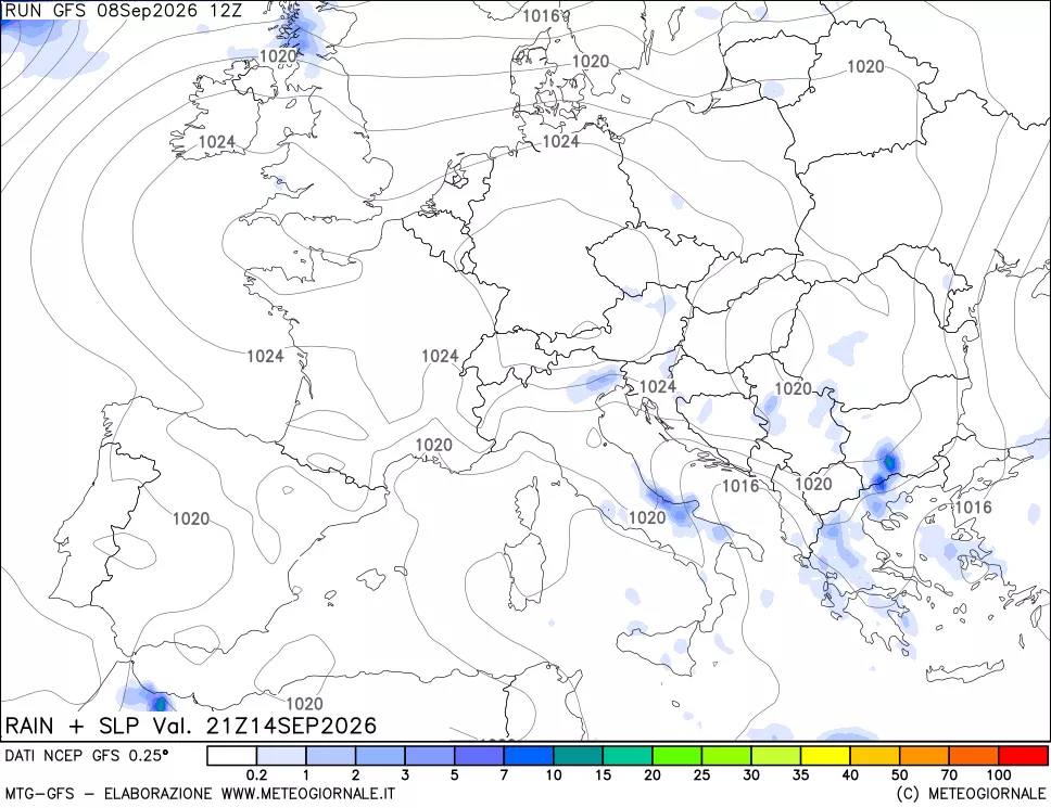 mappa Precipitazioni e pressione SLM