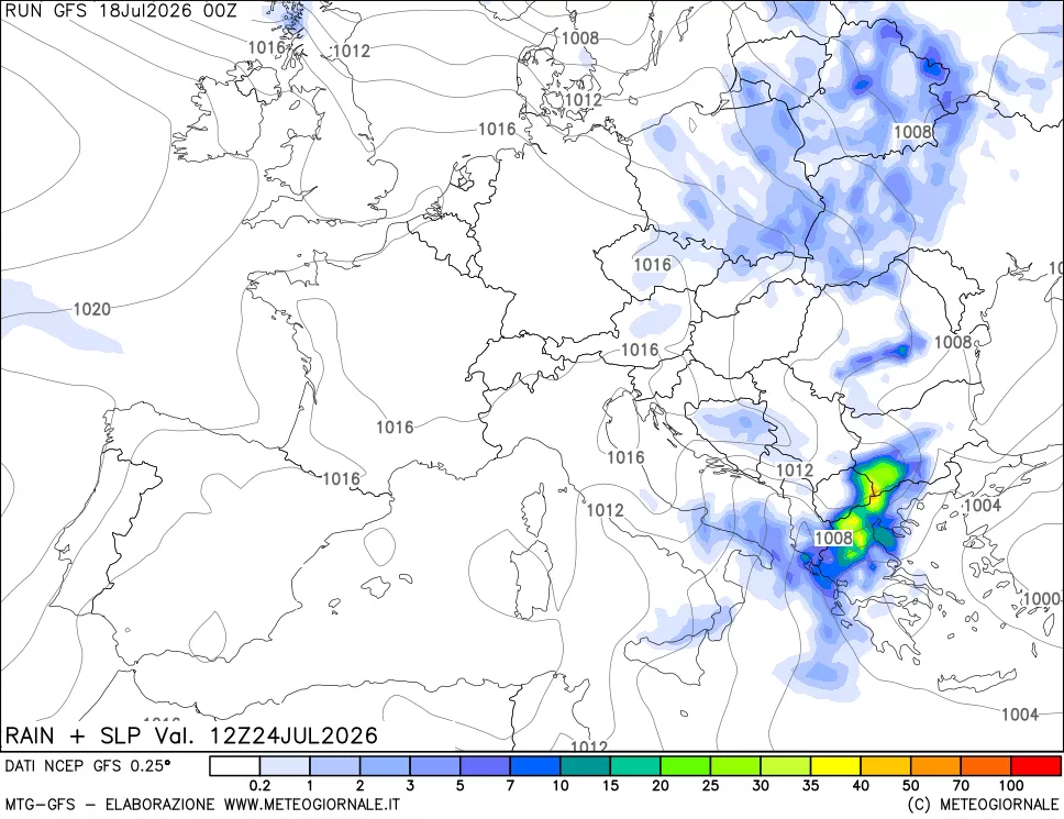 mappa Precipitazioni e pressione SLM