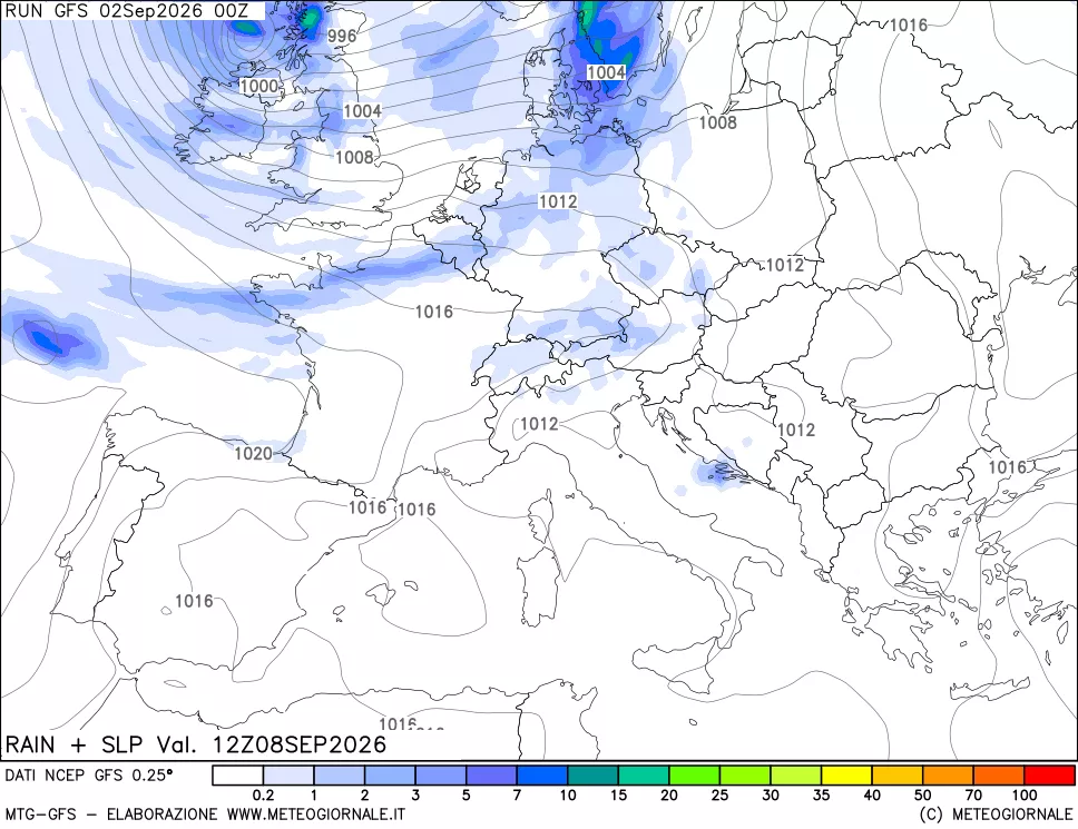 mappa Precipitazioni e pressione SLM