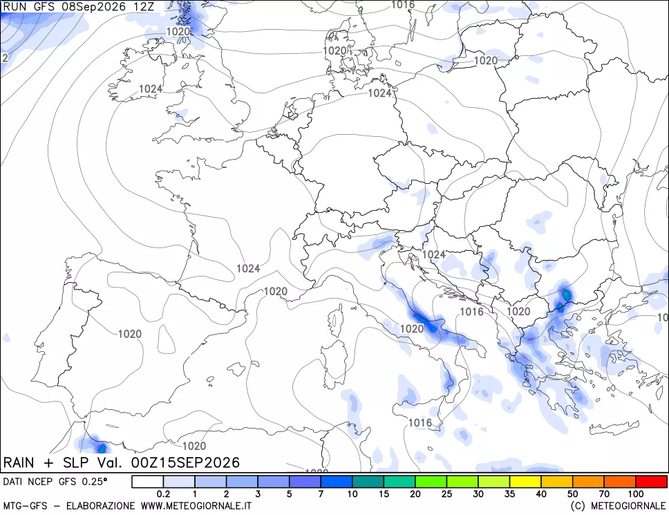 mappa Precipitazioni e pressione SLM